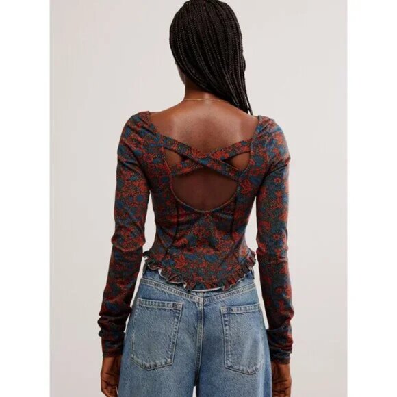 Free People Melanie Long Sleeve Top / Night Combo - (S) - Picture 4 of 7